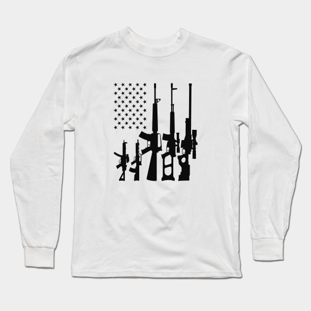 Gun - Guns in American Flag Long Sleeve T-Shirt by KC Happy Shop